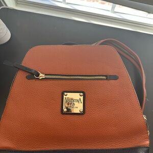 Valentina Brown/Tan Pebble Leather Backpack with Gold Plate